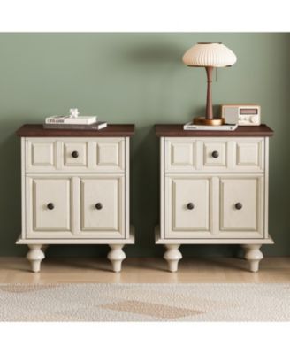 Vintage Nightstand 2 Drawers Roman Legs Solid Wood (Antique White)