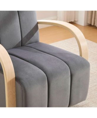 Streamdale 30.7" Swivel Accent Chair - Channel Tufted, Solid Wood Arms - Charcoal