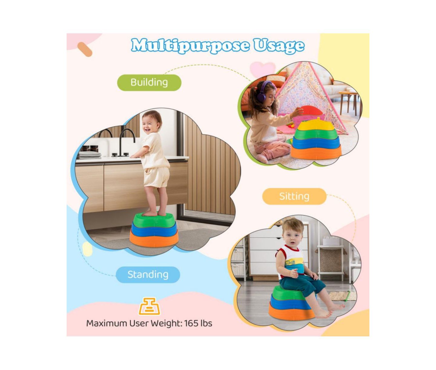 Детские игрушки HONGGE Balance Stepping Stones Non-Slip Rubber Bases Stackable 5-Piece Set, Ages 3-8, цвет: Разноцветный — фото 7