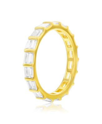 Suzy Levian Sterling Silver Double Baguette Cubic Zirconia Eternity Band (3 mm)