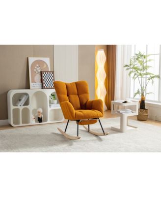 Teddy Fabric Rocking Chair With Adjustable Footrest,Caramel
