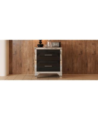 Streamdale Elegant High Gloss Nightstand with Metal Handle,Mirrored Bedside Table with 2 Drawers