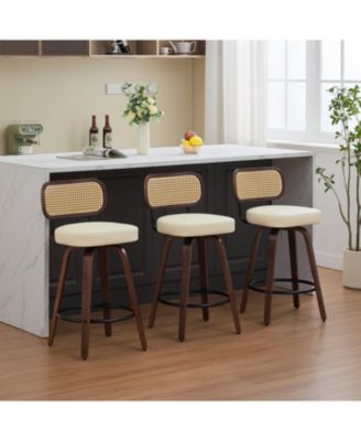 Rattan Counter Height Swivel Bar Stools (Set of 3)