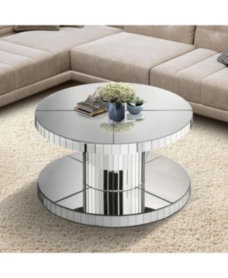 Luxury Round Mirror Coffee Table - Fluted Glass 31.5"