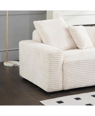 104" 4-Seat Beige Corduroy Sofa w/ Throw Pillows