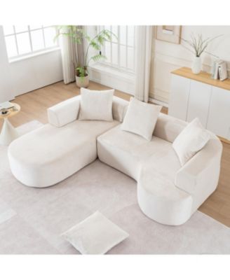 Modular Sectional Sofa L-Shape Chaise Beige Corduroy