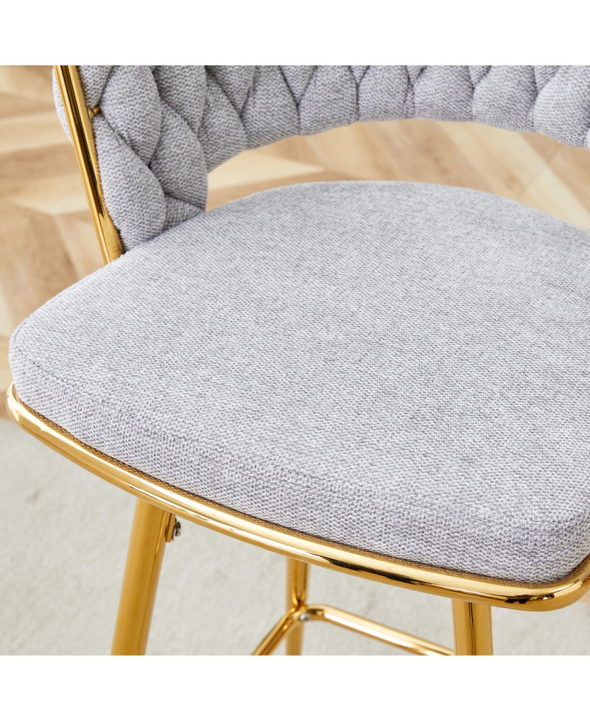 Streamdale Furniture Rotating Beige Linen Bar Stools - Golden Legs