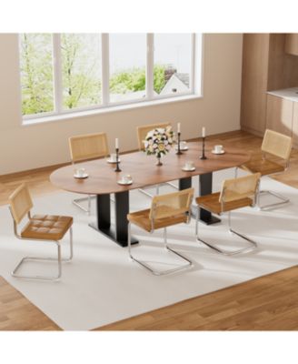 Rattan Dining Chairs Set of 4 Faux Leather Brown