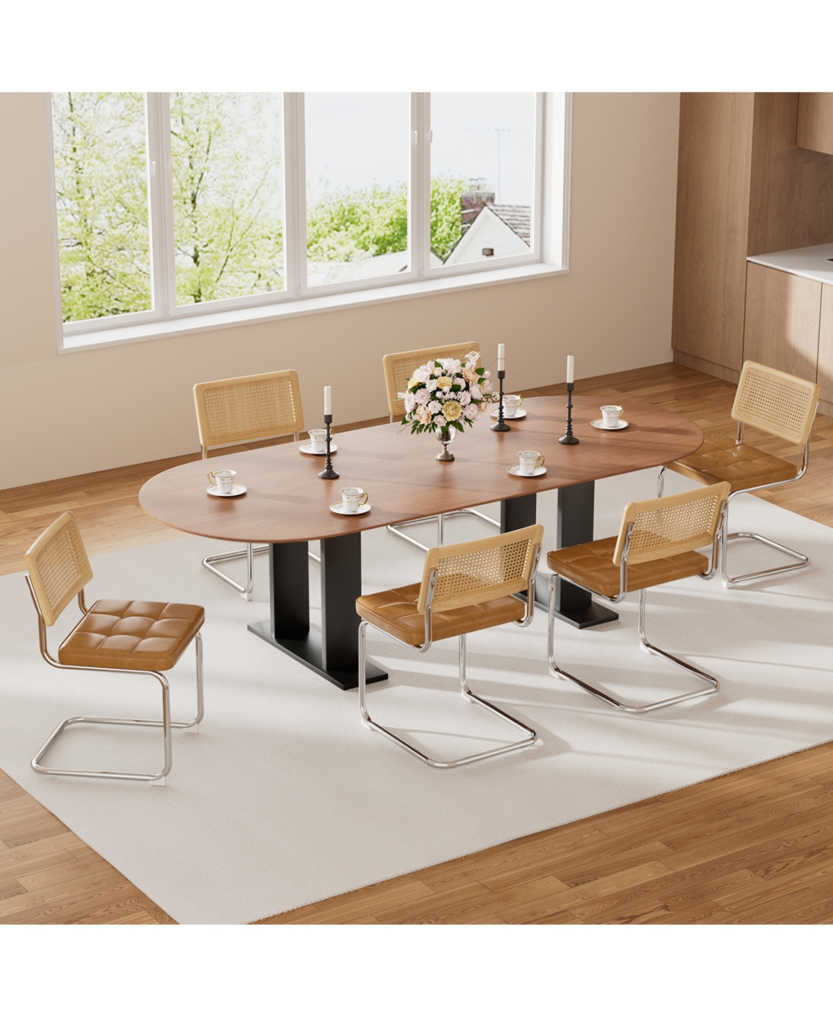 Streamdale Furniture Rattan Dining Chairs Set of 4 Faux Leather