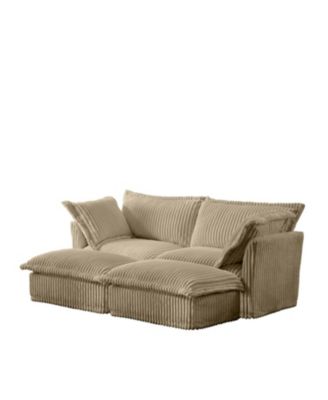 Slipcovered 2-Seater Sofa with Ottomans Corduroy Camel