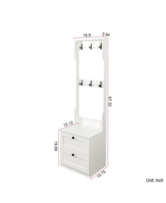 2-in-1 Coat Rack Nightstand with Drawer & Hooks