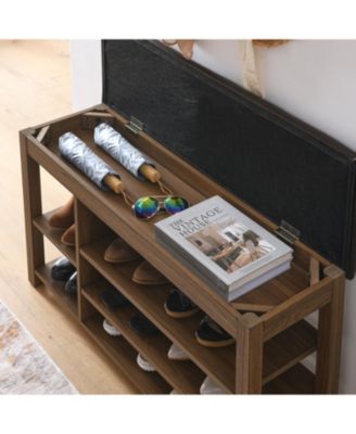 Adjustable Rubberwood Shoe Bench with Storage & Comfort Seat - Brown