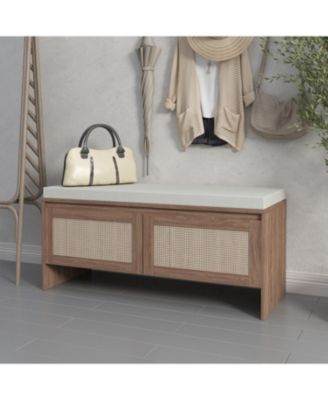  Rattan Storage Bench with Cushion & Shoe Cabinet - Natural Finish