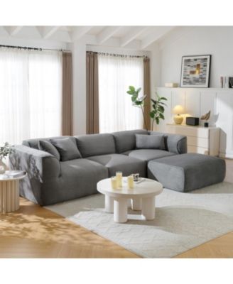 Luxury Velvet 4-Seater Sofa with Footstool & Throw Pillows