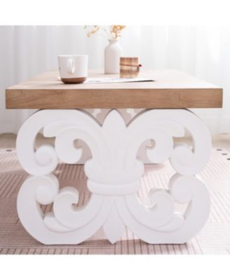 Ornate Wood Coffee Table - Farmhouse Style, Carved Base.
