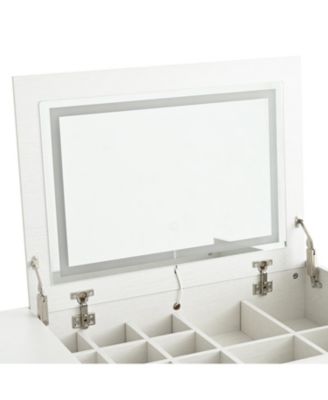  Vanity Desk with Lighted Mirror, Stool & Drawers - White