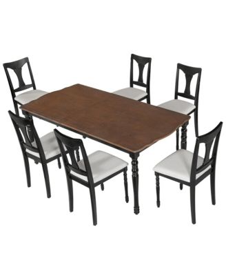 Extendable Dining Table Set with 6 Upholstered Chairs