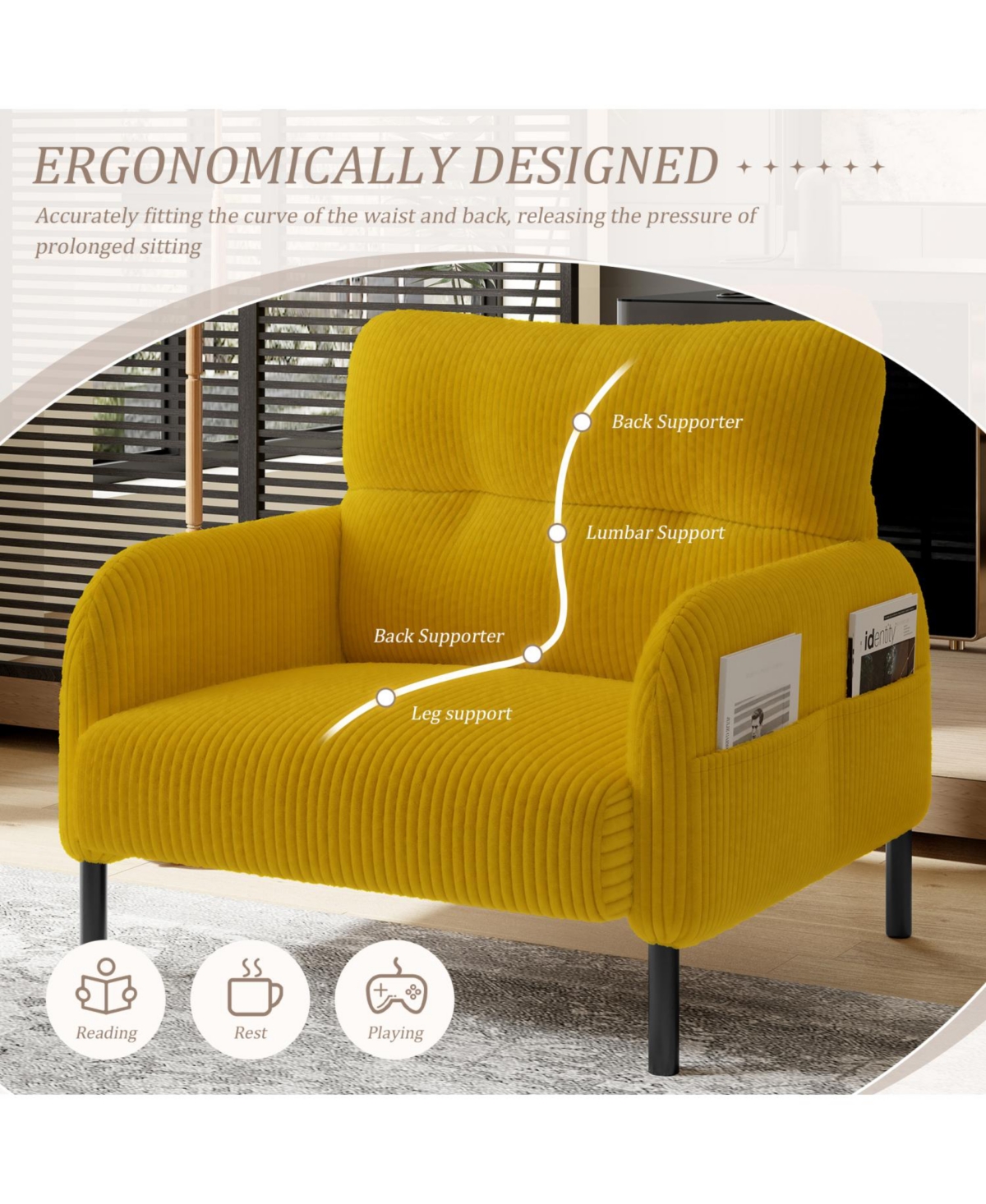 Streamdale Furniture Corduroy Wide Seat Chair - Living Room/Bedroom