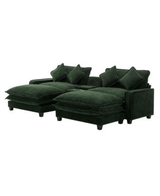 111" Chenille Sectional Sofa w/ Ottomans, USB, Cup Holders & Storage
