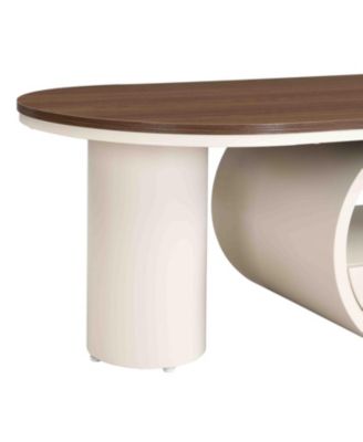 Luxury Oval Coffee Table w/ Storage - White Metal