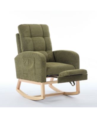 Modern Rocking Chair with Wood Legs & Adjustable Footrest