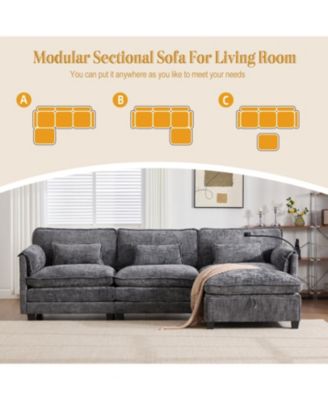 Oversized Sectional Sofa Cloud Couch w/ Ottoman, USB & Phone Holder
