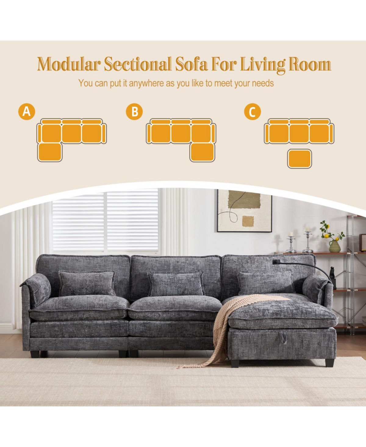 Streamdale Furniture Oversized Sectional Sofa Cloud Couch w/ Ottoman