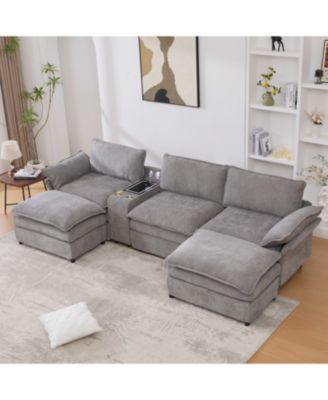U-Shaped Sectional Sofa- Storage, Wireless Charging, Bluetooth, Footstools