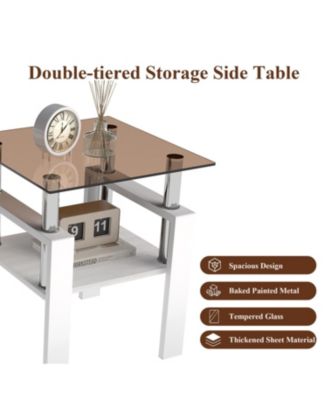  Modern Glass Tea/Coffee Table Set - Brown/White