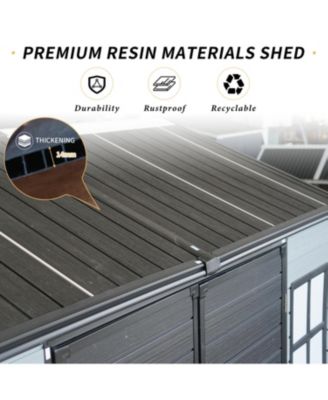 8x6ft Resin Garden Shed with Floor & Windows - Grey/Black