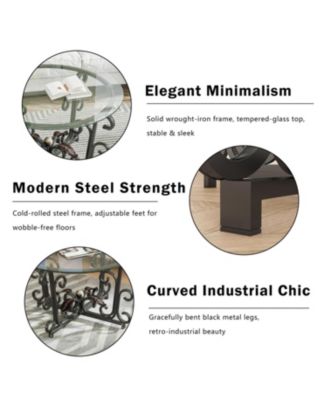 Streamdale 3-Piece Glass Coffee Table Set- Modern Metal Frame, Easy Clean