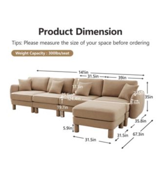 Boucle Convertible Sectional Sofa with Ottoman - Coffee