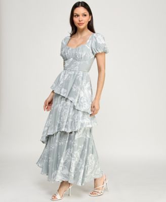 Juniors' Puff Sleeve Tiered Maxi Dress