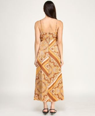 Juniors' Sleeveless Satin Midi Dress