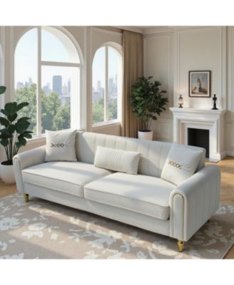 Modern Plush 3-Seater Sofa with Pillows & Metal Legs