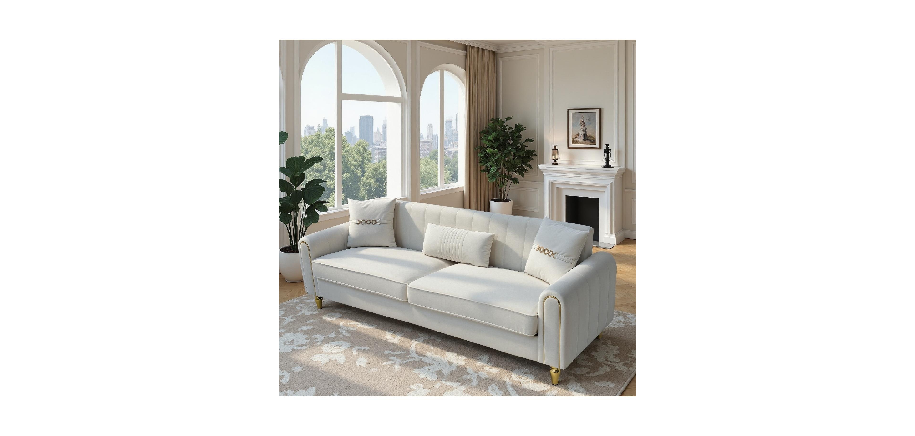 Streamdale Furniture Modern Plush 3-Seater Sofa with Pillows & Metal Legs