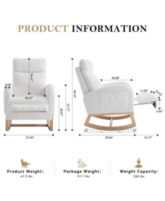 Teddy Fabric Leisure Rocking Chair with Adjustable Footstool White
