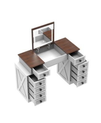  Dimmable LED Vanity Desk with Flip Mirror & Storage