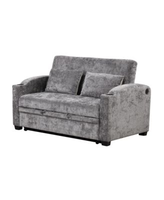 61.6" Pull Out Sofa Bed Loveseat with USB & Cup Holders