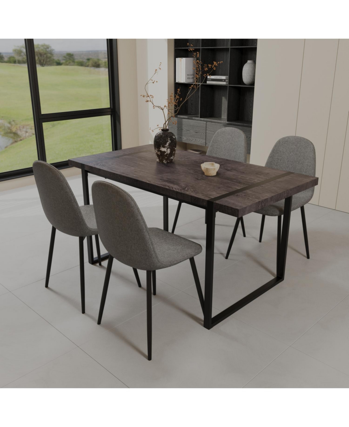Streamdale Furniture Streamdale 59" Black Dining Table & 4 Suede Chairs
