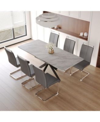 Extendable Dining Table Set for 6-8 with Upholstered Chairs