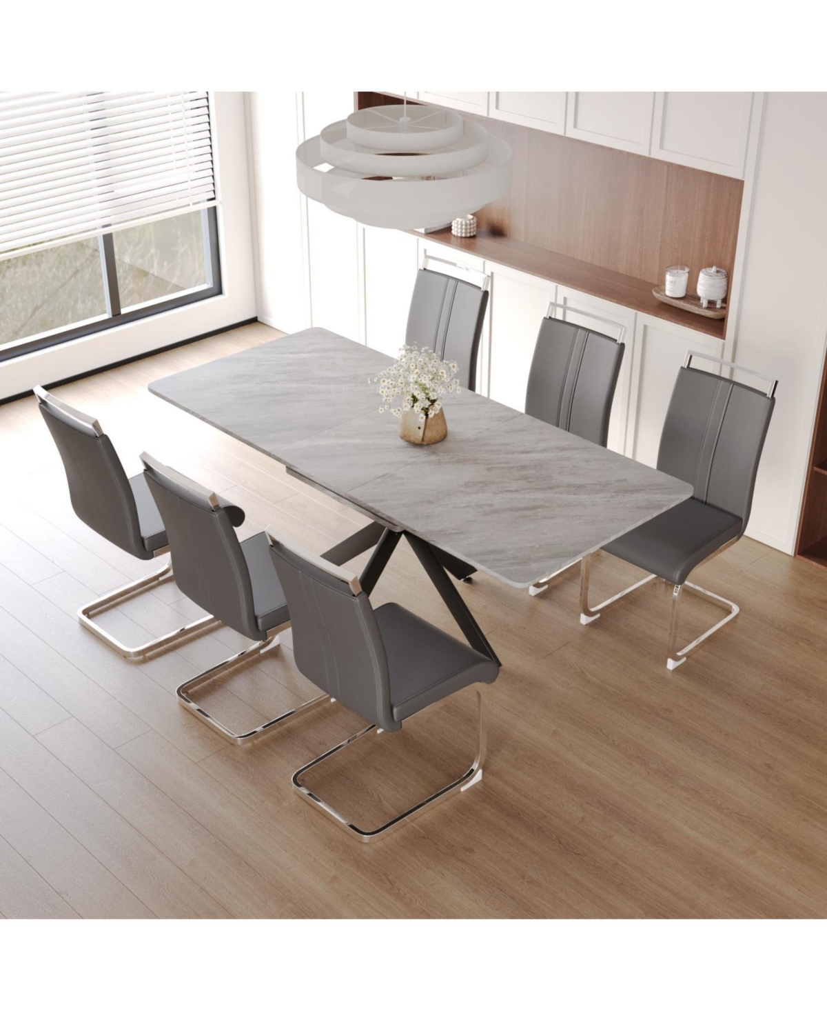 Streamdale Furniture Extendable Dining Table Set for 6-8 with Upholstered Chairs