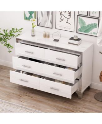  Elegant High Gloss Dresser with Metal Handle, Mirrored Storage Cabinet with 6 Drawers