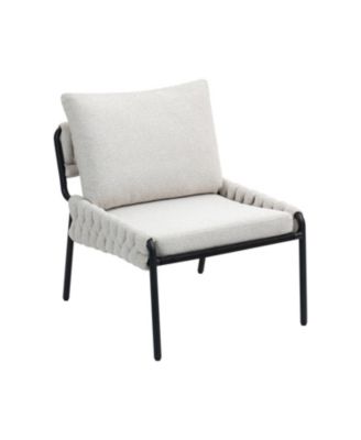Modern Accent Chair with Braided Upholstery and Metal Frame, Comfortable Armchair for Living Room (Beige