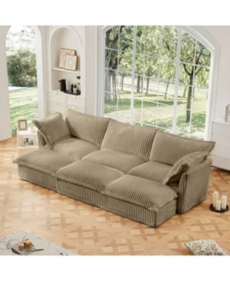 Corduroy Camel 3-Seat Sofa with Ottomans