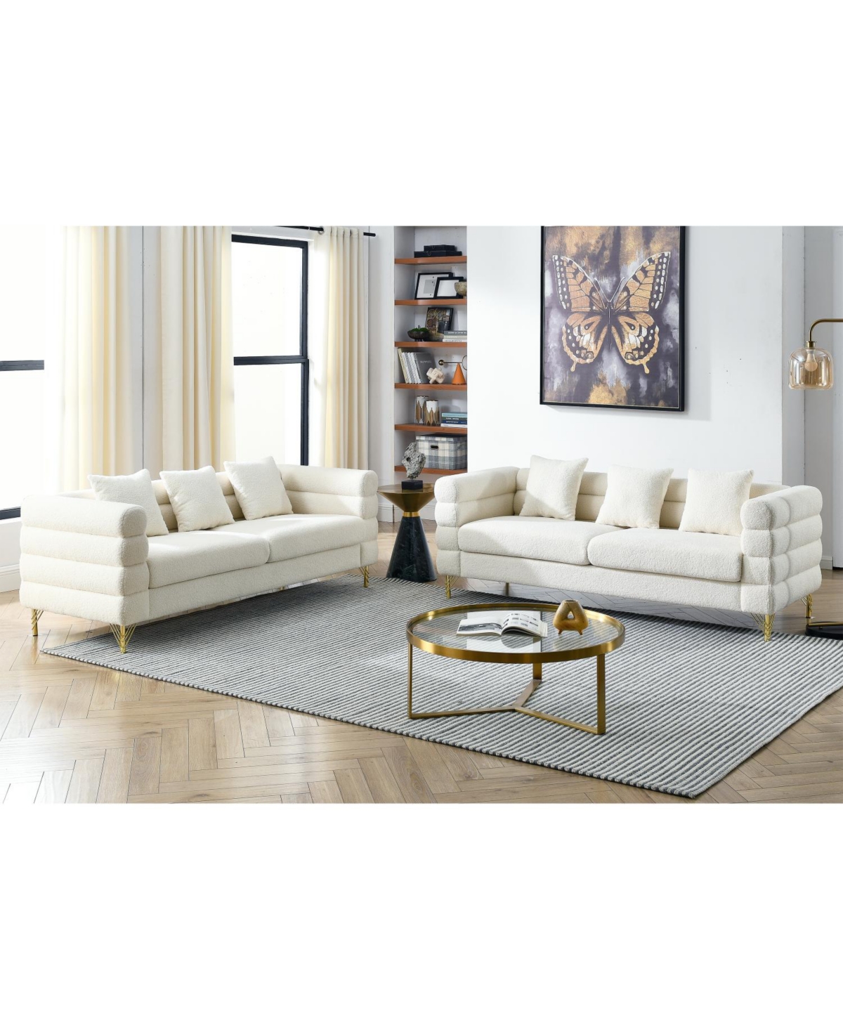 Streamdale Furniture 3-seater + 3-seater Combination sofa.White teddy(Ivory)