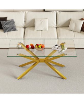  Clear Glass Coffee Table with Gold Legs