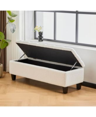 Streamdale Beige Boucle Ottoman Bench with Storage - 300 lbs Capacity