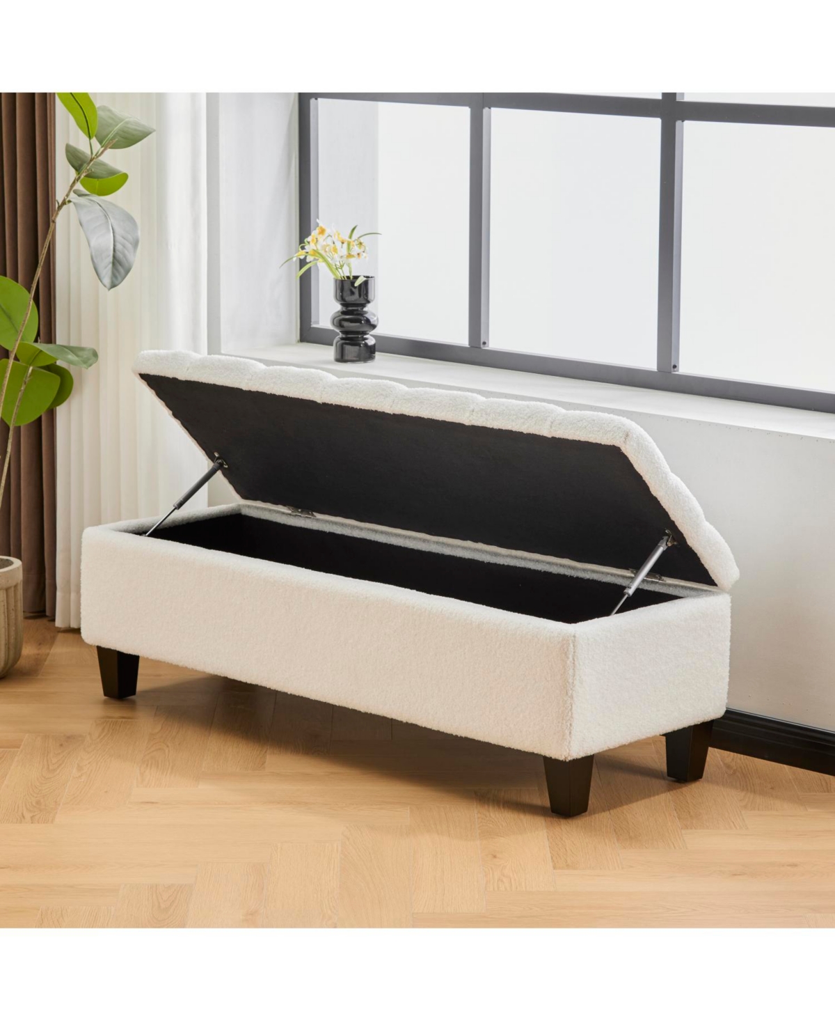 Streamdale Furniture Streamdale Beige Boucle Ottoman Bench with Storage - 300 lbs Capacity