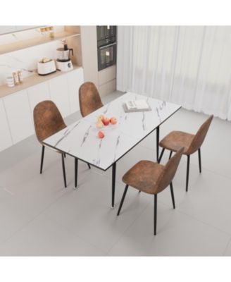 Streamdale Extendable White Dining Table & Brown Suede Chair Set (4-Piece